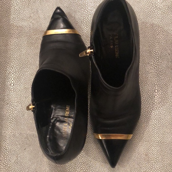 YSL Yves Saint Laurent Black Gold Leather Booties Size 38,heel 2.5 - Picture 3 of 9
